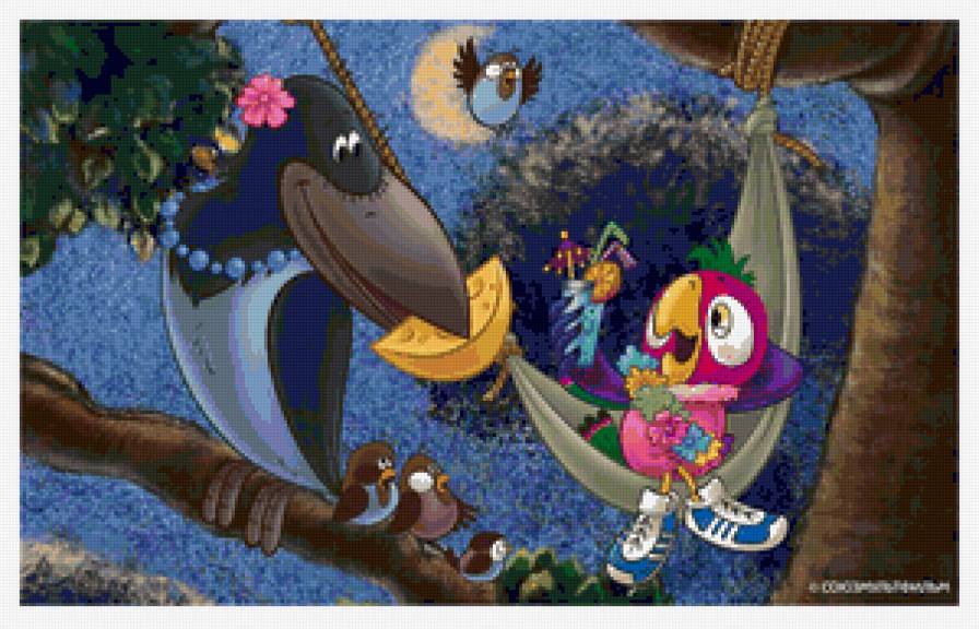 ворона и попугай кеша - попугай, птица, мультик, ворона, сыр - предпросмотр