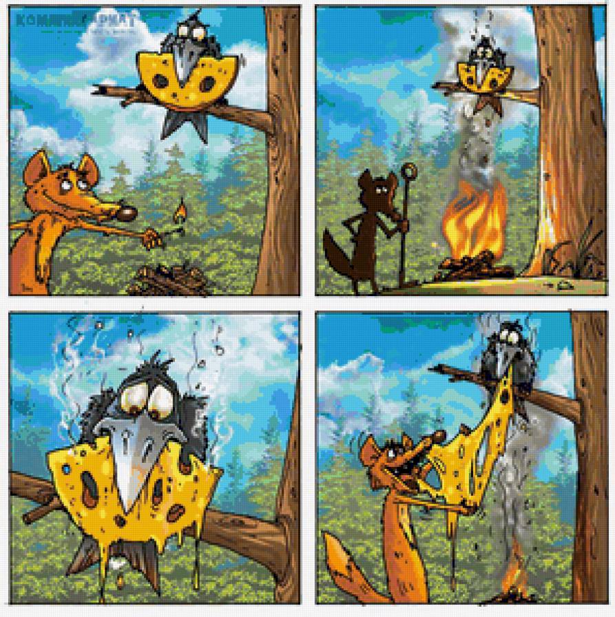 ворона и лиса комикс - ворона, лиса, сыр - предпросмотр