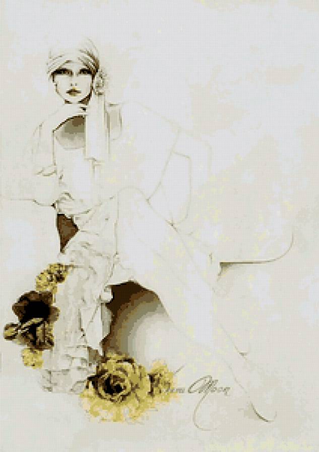 Ретро - женщина, цветы, ретро, желтые цветы, поза, девушка - предпросмотр