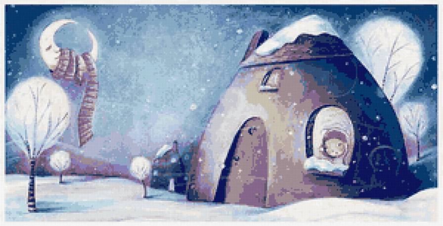 Зима - ночь, для детей, дома, снег, зима, месяц - предпросмотр