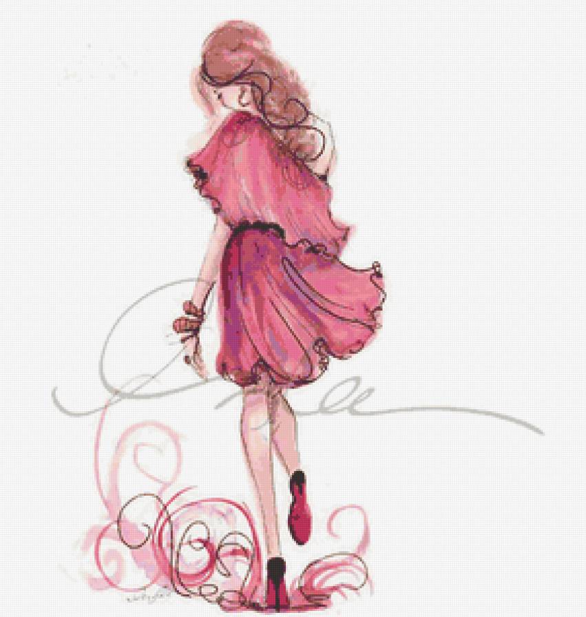 Девушка в розовом - девушка, дева, платье. надпись. роспись, женщина - предпросмотр