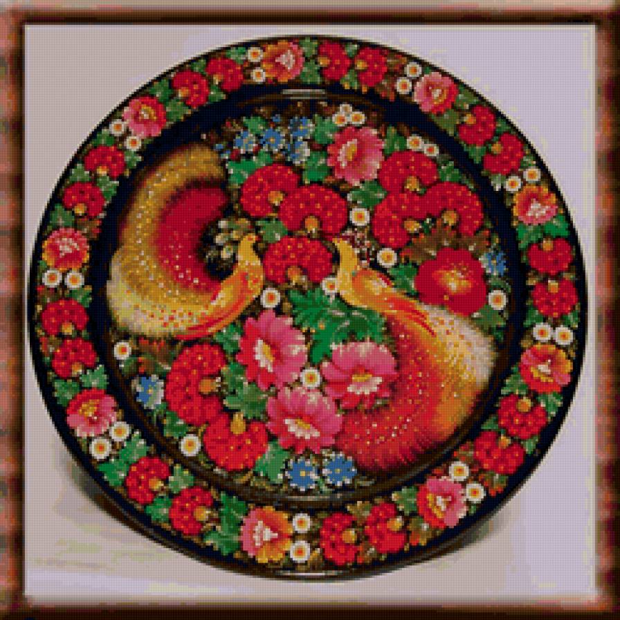 Жар-птица - птицы, живопись, подушка, цветы - предпросмотр