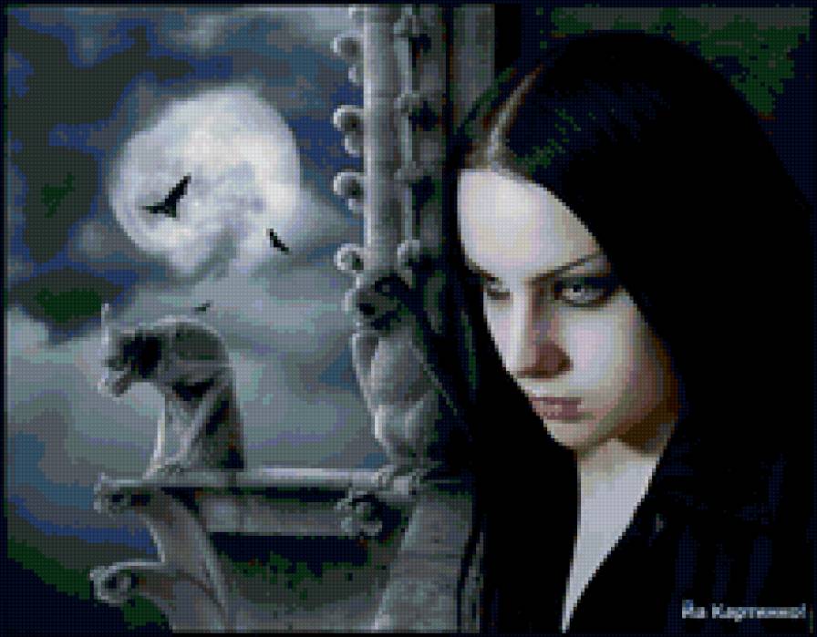 Наблюдение ночи - девушка, готика - предпросмотр