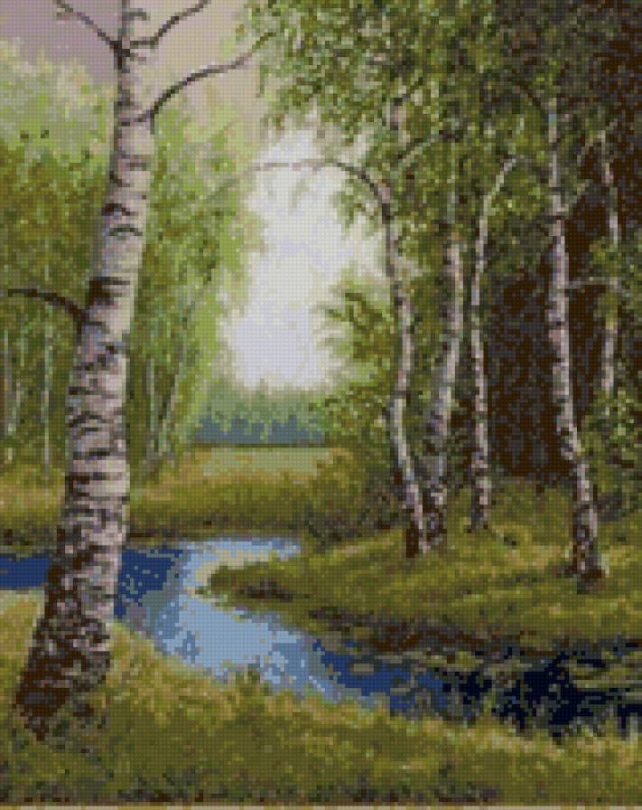 Березовая роща - лес, ручей, березы, пейзаж, природа, роща - предпросмотр