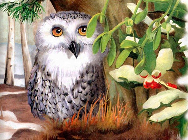 Сова - дупло, птички, листья, сова, панно, мир красок, птица, осень - оригинал