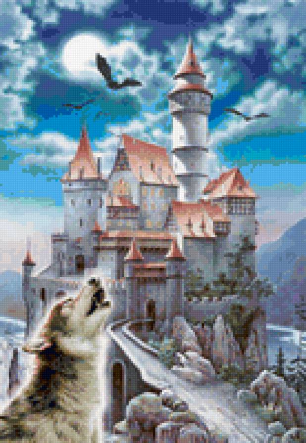 Замок из сказки - сказка, вода, животные. волк, птицы, пейзаж, архитектура, замок - предпросмотр