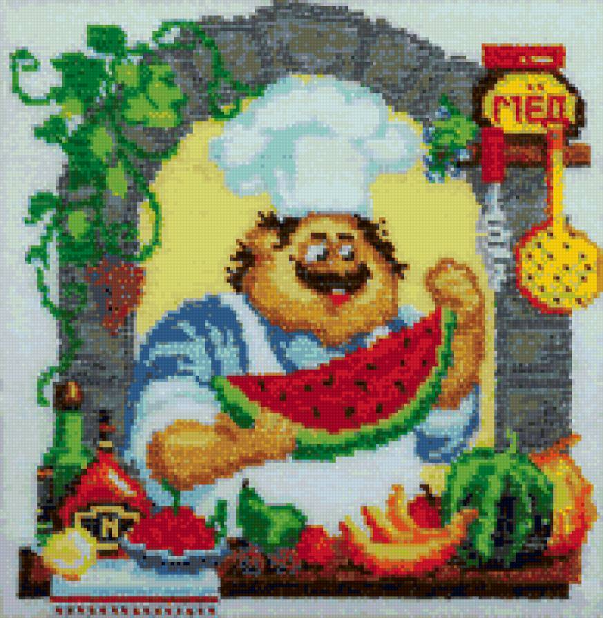 Серия "Веселый повар "Фрукты" - рисунок, фрукты, повар, еда, для кухни - предпросмотр