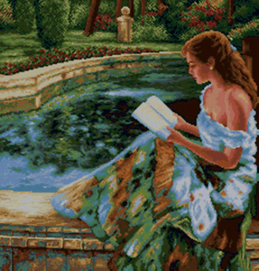 Уединение - природа, девушка, пруд, пейзаж - предпросмотр