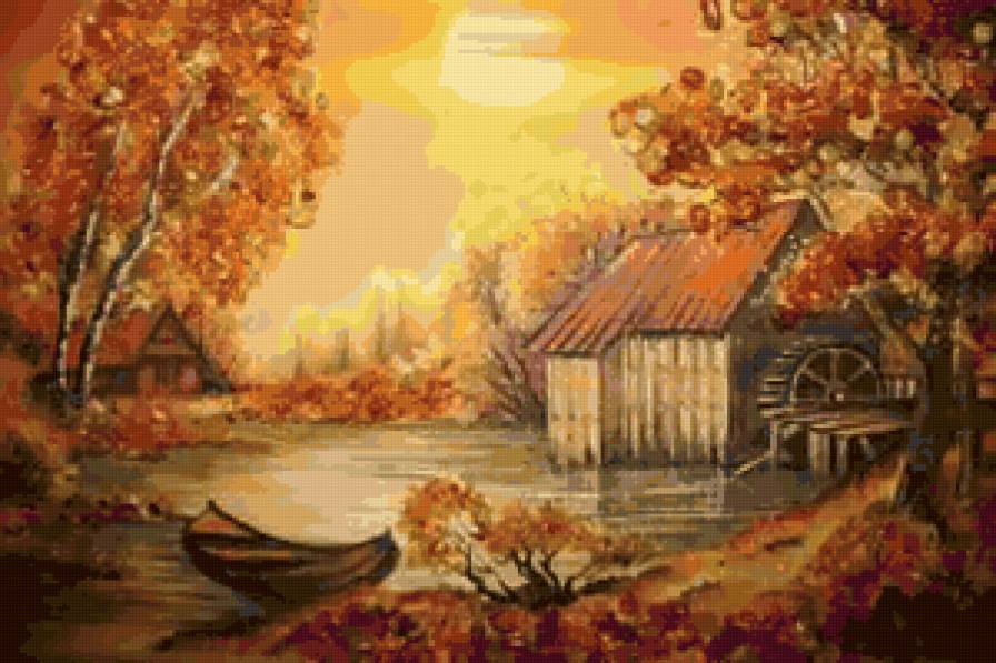 закат - лодка, закат, озеро, пейзаж - предпросмотр