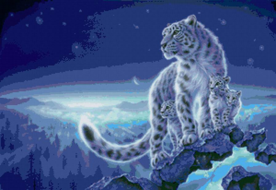 Семейство ирбиса - зима, животные, пейзаж, снежный барс, ирбис, кошки, горы - предпросмотр