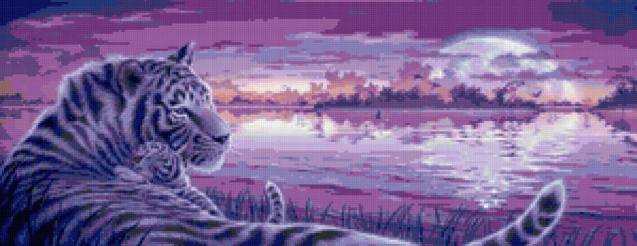 Семейство тигра - река, тигры, пейзаж, кошки, животные - предпросмотр