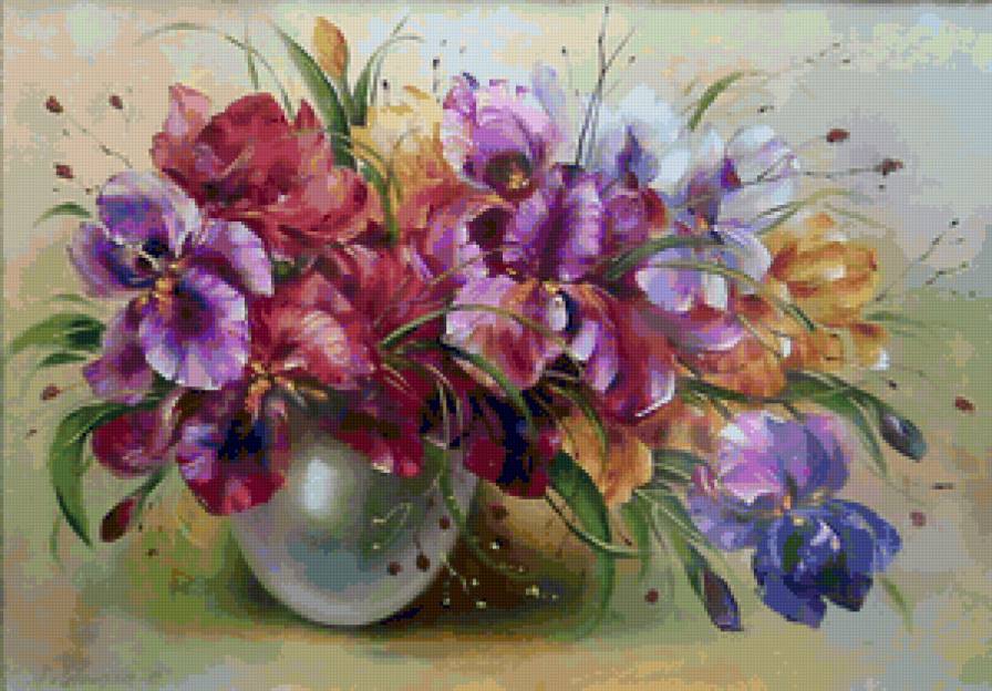 ирисы букет ДМС 300 крест - ирисы, ваза, букет - предпросмотр