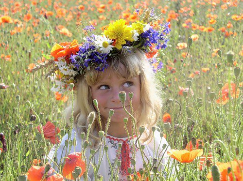 весёлое лето - цветы, девочка - оригинал