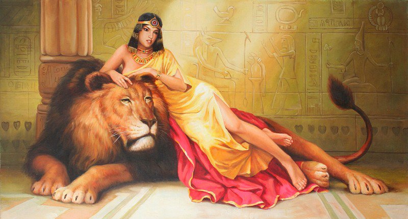 клеопатра со львом - девушка и дикие кошки, египет - оригинал