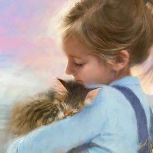 Схема вышивки «Девочка с котёнком»