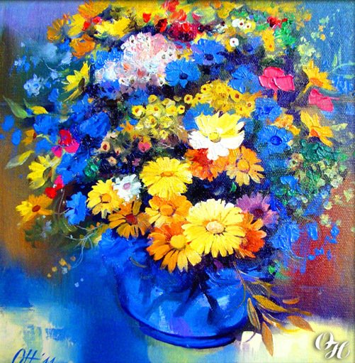 яркий букет - букет, васильки, календула, цветы, яркие букеты, ромашки, краски - оригинал