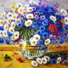 Схема вышивки «Васильки и ромашки»