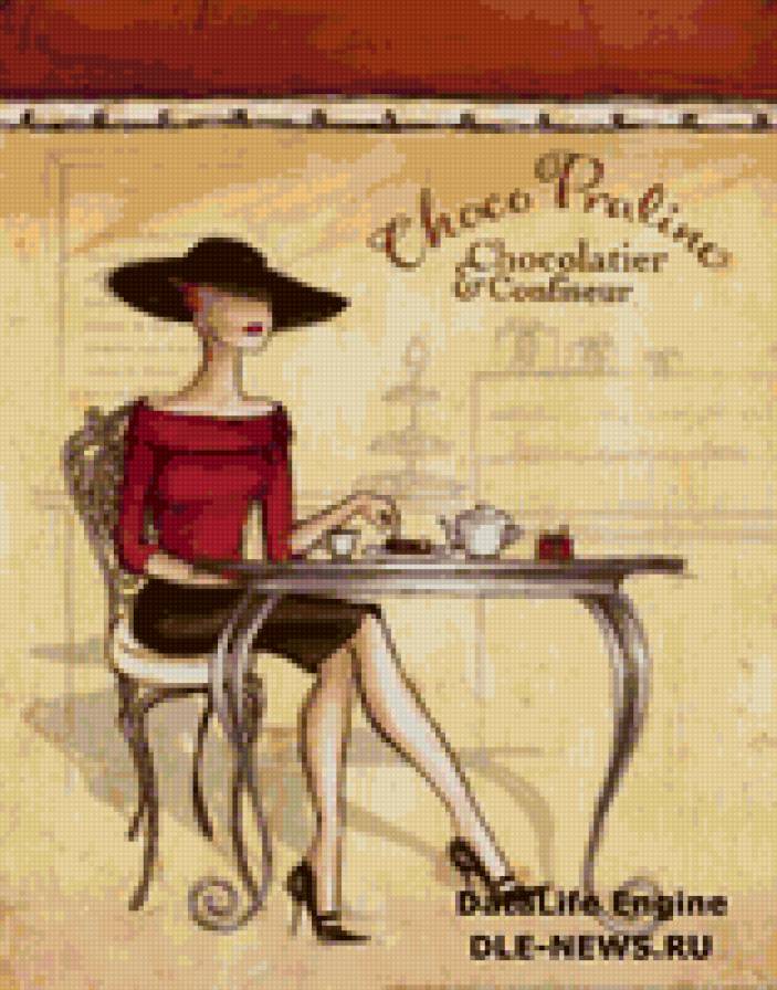 В кафе - живопись, девушка - предпросмотр