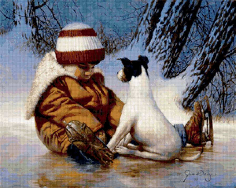 На катке - животные, живопись, дети, пейзаж - предпросмотр