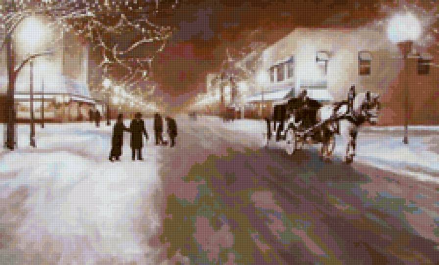 Зима в городе - зима, люди, фонари, вечер, дорога - предпросмотр