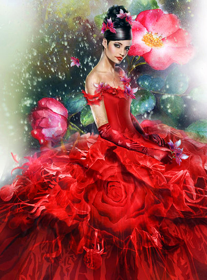 розы - женский образ, картина, девушки, цветы - оригинал