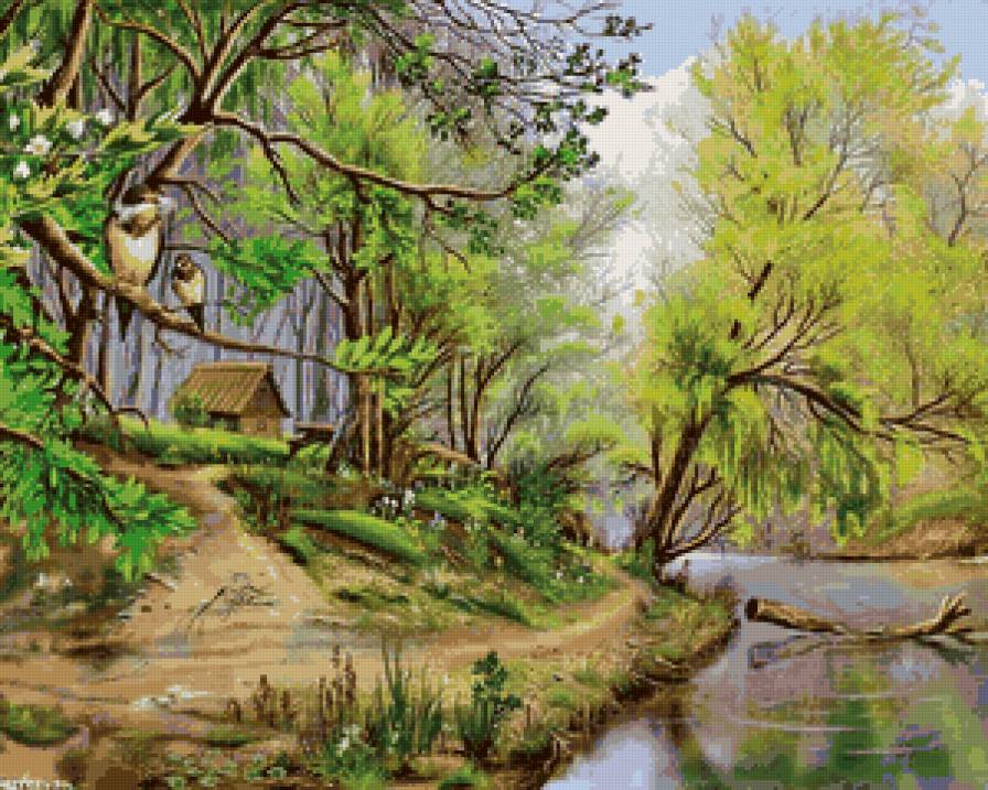 Лес весной - природа, птицы, пейзаж, лес, весна, река - предпросмотр