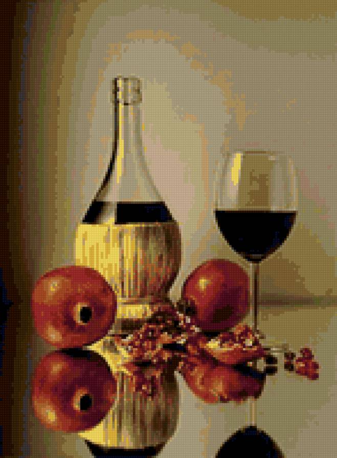 натюрморт - бокалы, вино, гранат, натюрморт - предпросмотр