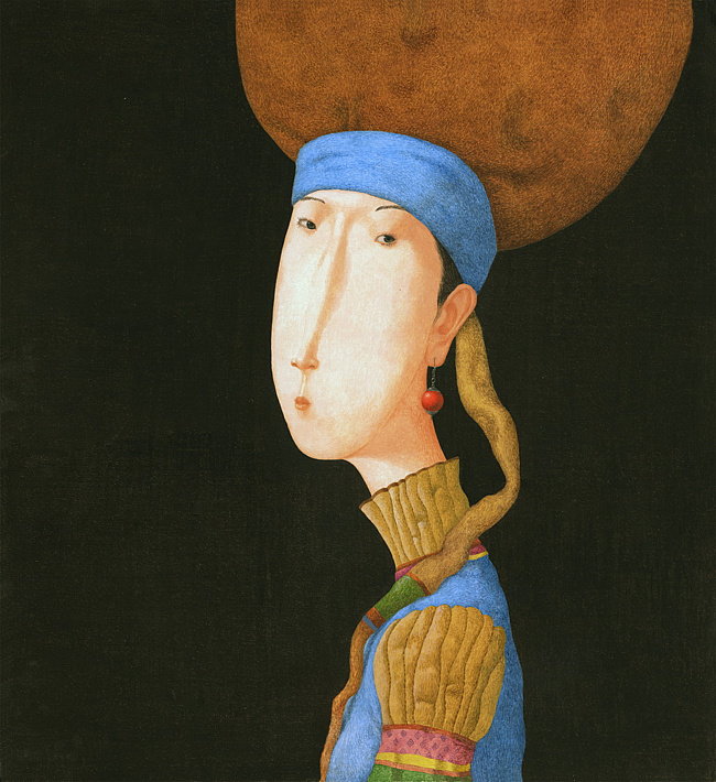 Зорикто Доржиев. Девушка с кораловой сережкой - девушки, современные художники, степь, мировые шедевры - оригинал