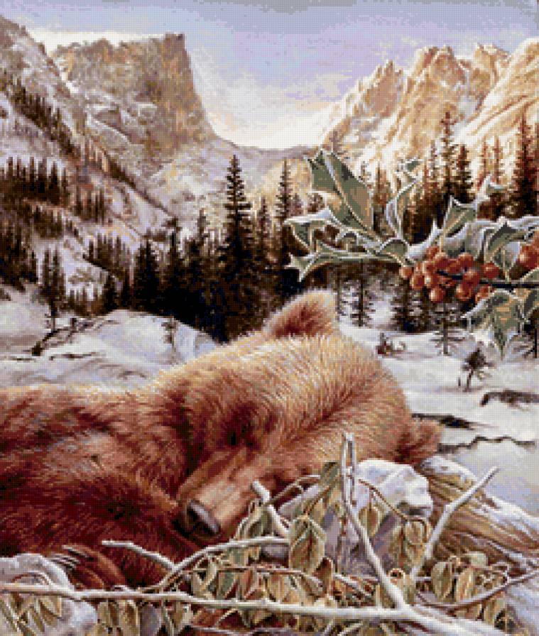 мишка - зима, природа, картина, медведи, горы, мишки, медведь, лес - предпросмотр