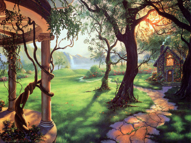 На лесной опушке - пейзаж, лес, домик - оригинал