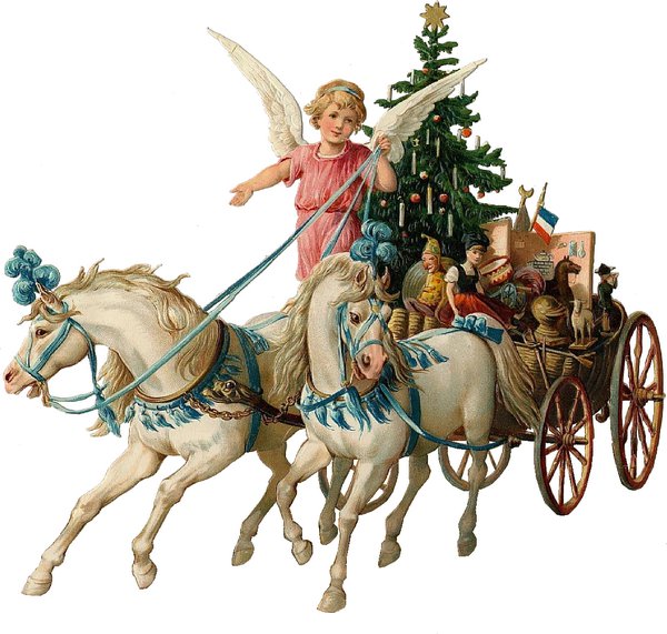 ангелочек - лошади, рождество, картина, упряжка, ангелы - оригинал