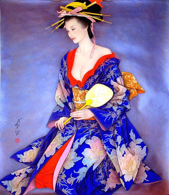 гейша - женский образ, девушки, картина, восток, гейши, женщина, портрет - оригинал