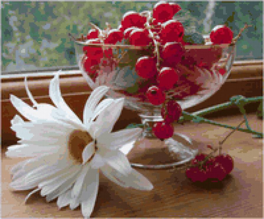 Ромашка и смородина - ромашка, ромашки, ягода, смородина, ягодки, натюрморт - предпросмотр