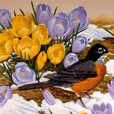 Схема вышивки «крокусы и птица»