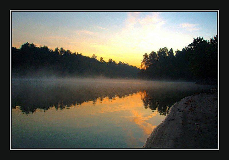 рассвет - туман, пейзаж, река. озеро, рассвет, деревья - оригинал