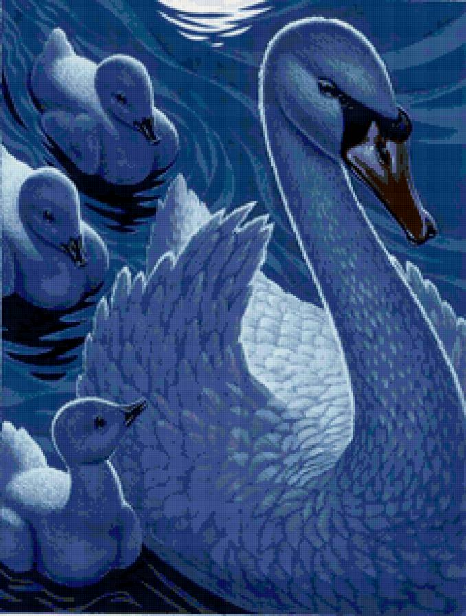 Мать и дети... - детеныши, лебедь, пруд, вода - предпросмотр