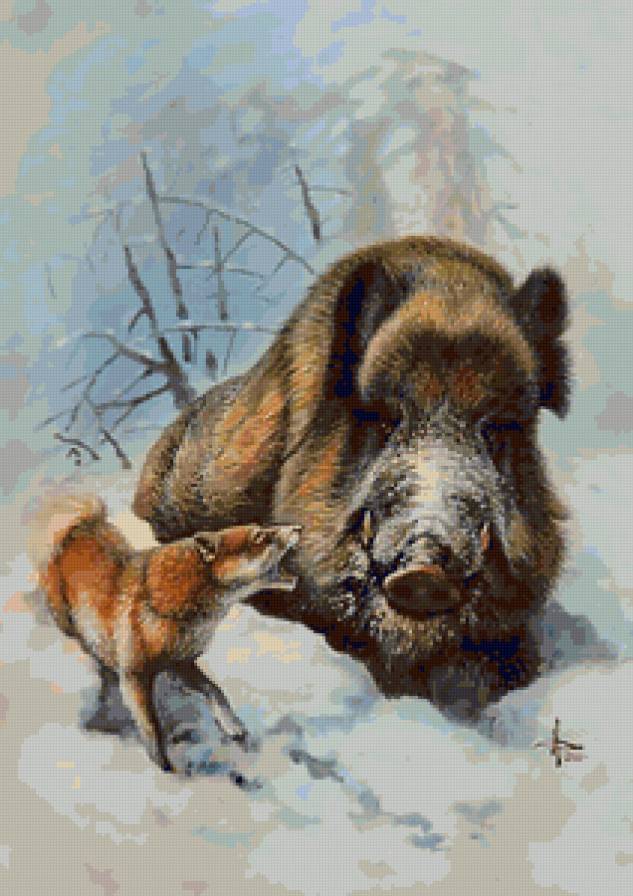 охота с лайкой - охота, природа, снег, собака, кабан, зима - предпросмотр