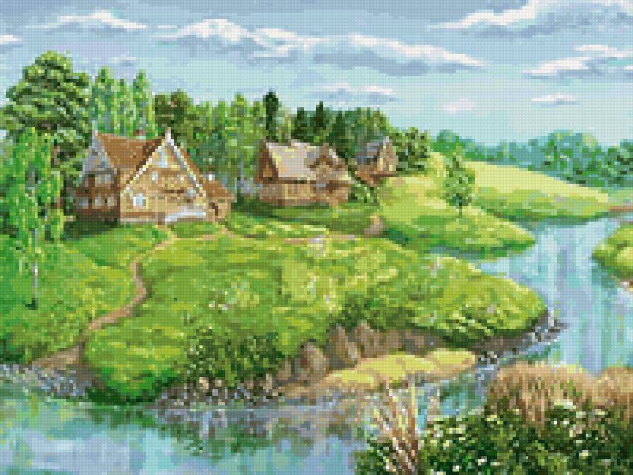 домики у реки - река, лето, дом - предпросмотр