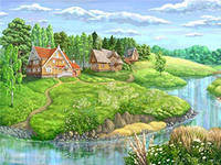 Схема вышивки «домики у реки»