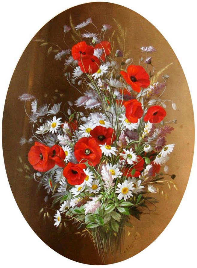 Маки и ромашки - полевые цветы, ромашки, любимые маки, маки - оригинал