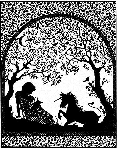 Девушка и единорог - живопись, девушка, монохром, животные - оригинал