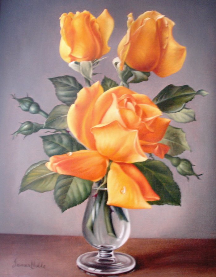 розы - цветы, розы, живопись, букет - оригинал