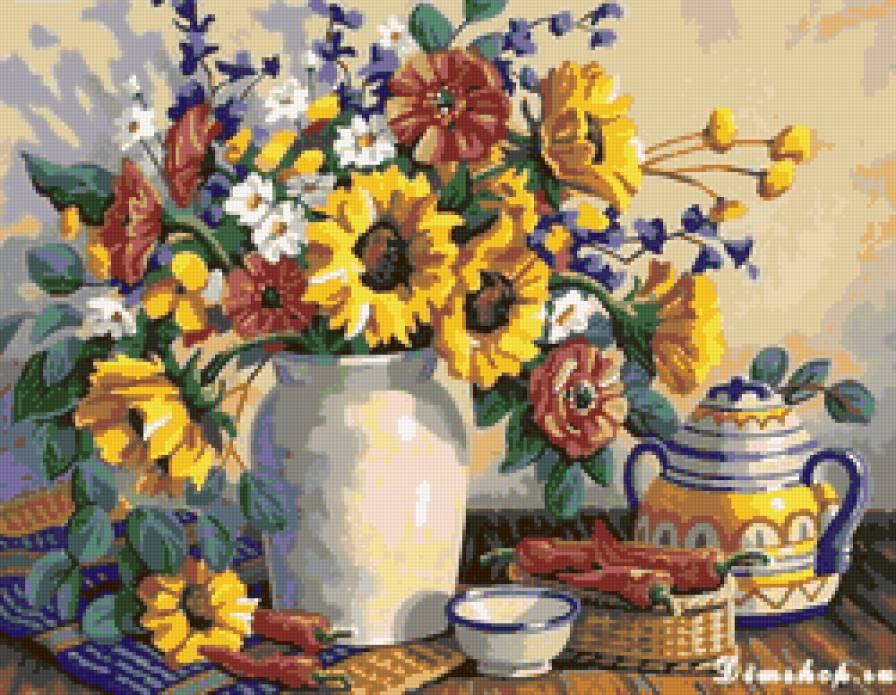 подсолнухи - цветы, подсолнухи, натюрморт - предпросмотр