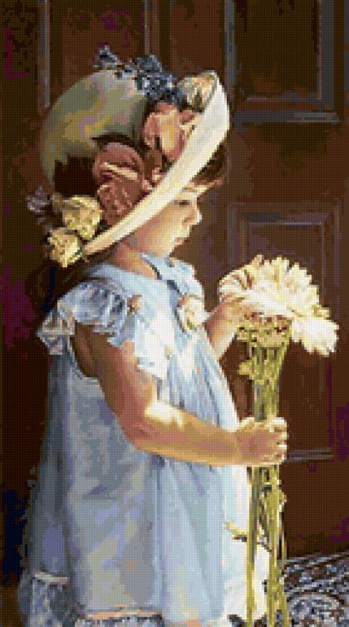 Девочка с цветами - дети, живопись, цветы - предпросмотр