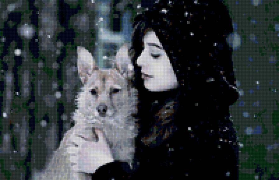 Девушка с собачкой - собаки, черно-белое, животные, девушки - предпросмотр