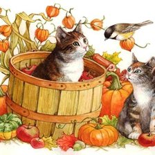 Схема вышивки «Синичка и кошки»