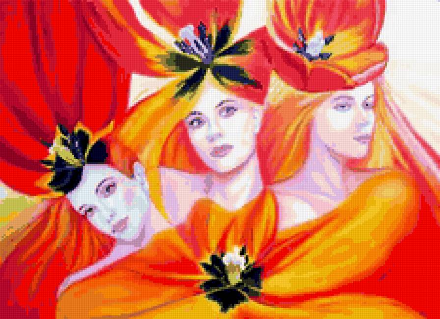 Женщины и цветы - искусство, красавица, женщина, цветок, женщины и цветы, тюльпаны - предпросмотр