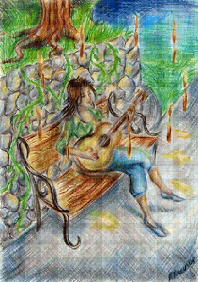 Девушка с гитарой - девушка, музыка - предпросмотр