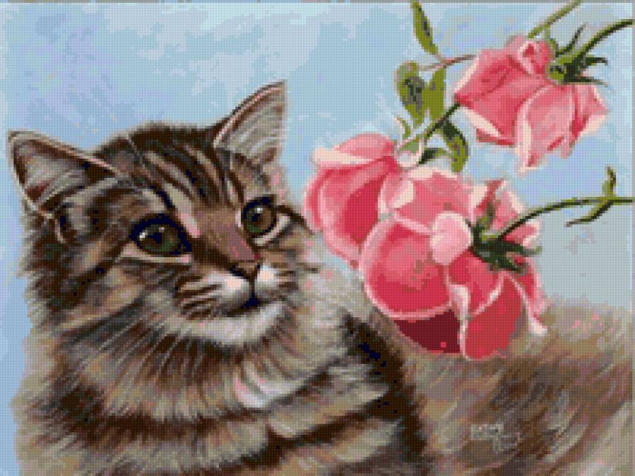 Кошки в цветах - розочки, розы, зверушки, цветы, кошки в цветах, кошка - предпросмотр