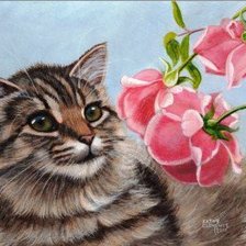 Схема вышивки «Кошки в цветах»